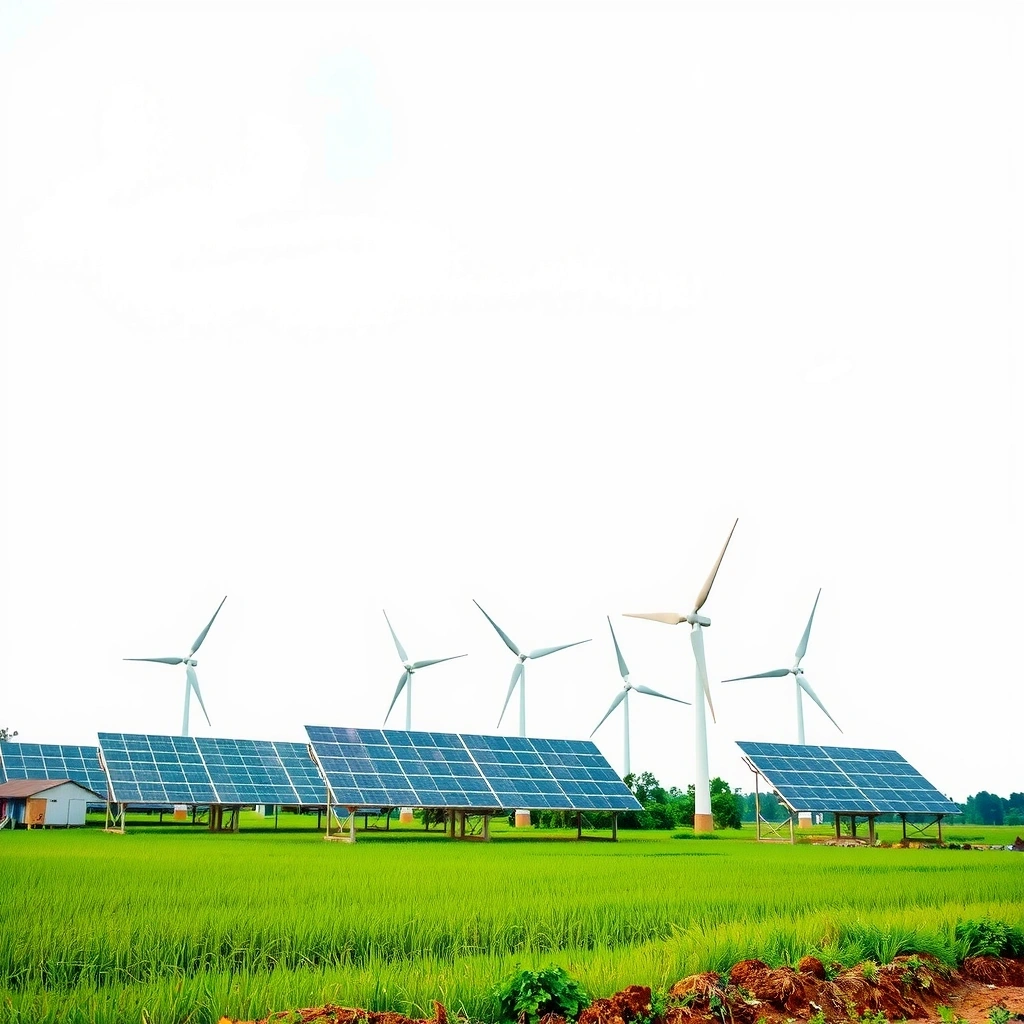 Malaysia's renewable energy infrastructure with solar panels and wind turbines