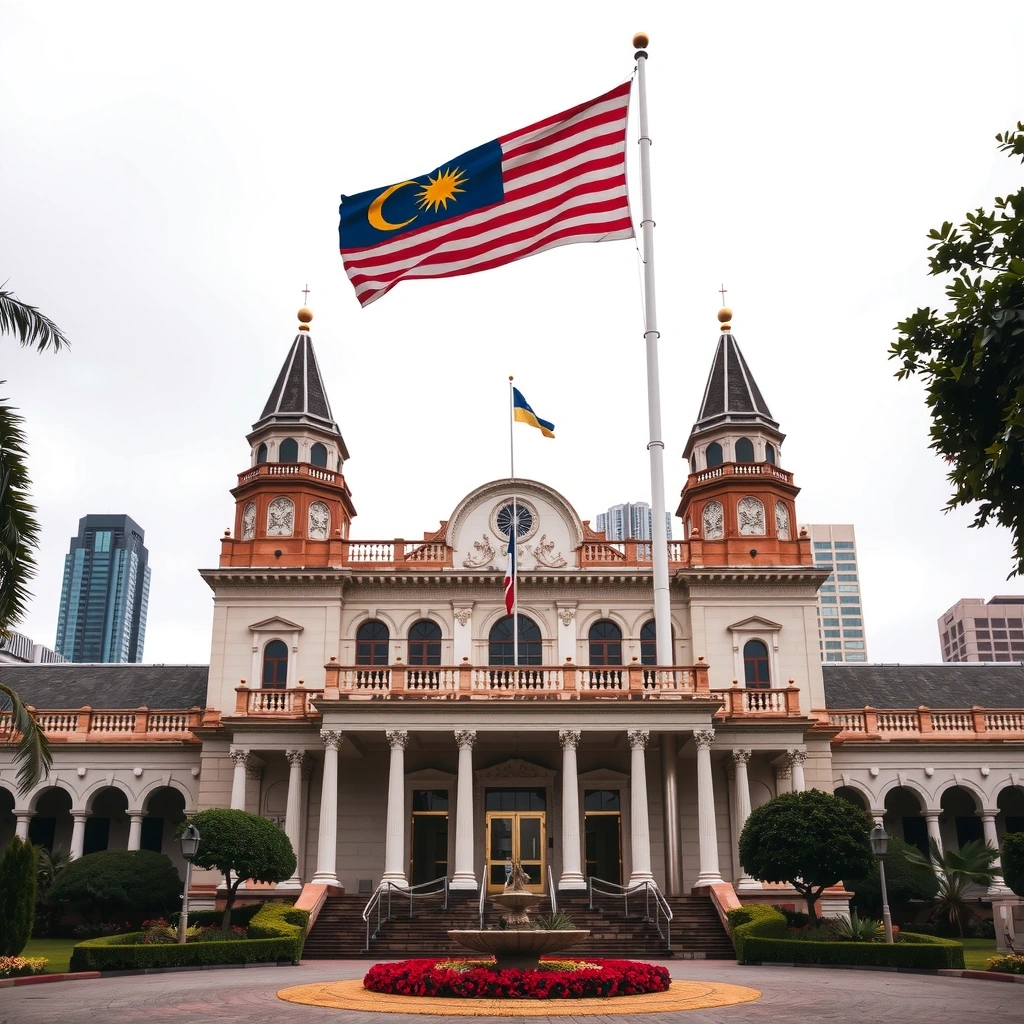 Parliament building in Kuala Lumpur with Malaysian flag